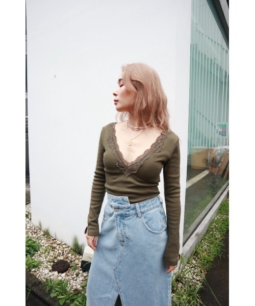 FIG&VIPER（フィグアンドバイパー）の「カップ付きレースリブTOP（Tシャツ/カットソー・レディース・ホワイト/カーキ/ブラック・FREE）」の12枚目の写真