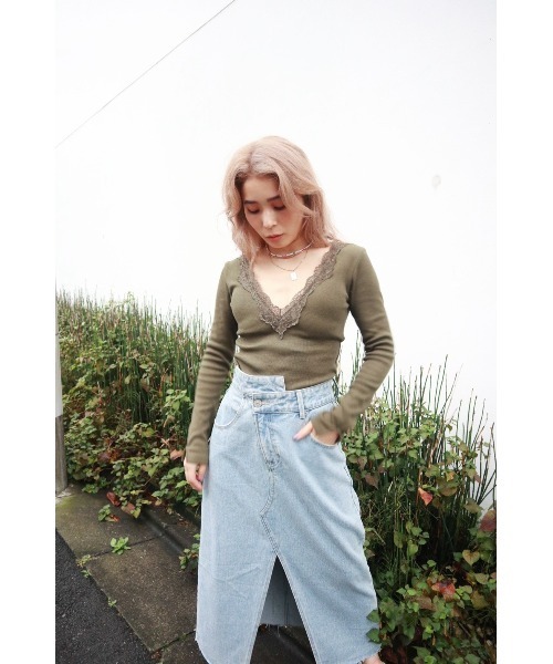 FIG&VIPER（フィグアンドバイパー）の「カップ付きレースリブTOP（Tシャツ/カットソー・レディース・ホワイト/カーキ/ブラック・FREE）」の7枚目の写真