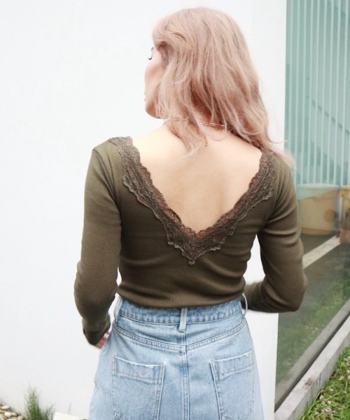 FIG&VIPER（フィグアンドバイパー）の「カップ付きレースリブTOP（Tシャツ/カットソー・レディース・ホワイト/カーキ/ブラック・FREE）」の18枚目の写真