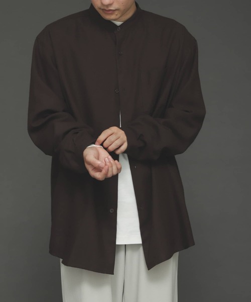 SENSE OF PLACE by URBAN RESEARCH（センスオブプレイスバイアーバンリサーチ）の「バンドカラーネルシャツ（シャツ/ブラウス・メンズ・チャコールグレー/ブラウン系その他/ライトベージュ/ブルー/ブラウン・MEDIUM/LARGE）」の3枚目の写真