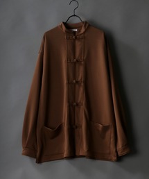wide silhouette china Jersey cardigan/ワイドシルエット チャイナ ジャージ ルーズカーディガン/カーデ