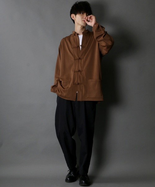 SITRY（シトリー）の「wide silhouette china Jersey cardigan/ワイドシルエット チャイナ ジャージ ルーズカーディガン/カーデ（カーディガン/ボレロ・メンズ・ブラック/ネイビー/モカ・M/L）」の21枚目の写真