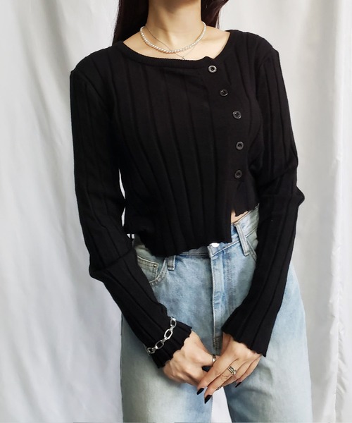 me+em select（ミームセレクト）の「リブニットショートボタンカーディガン（カーディガン/ボレロ・レディース・ホワイト/ブラック/ベージュ/グレー・FREE）」の3枚目の写真