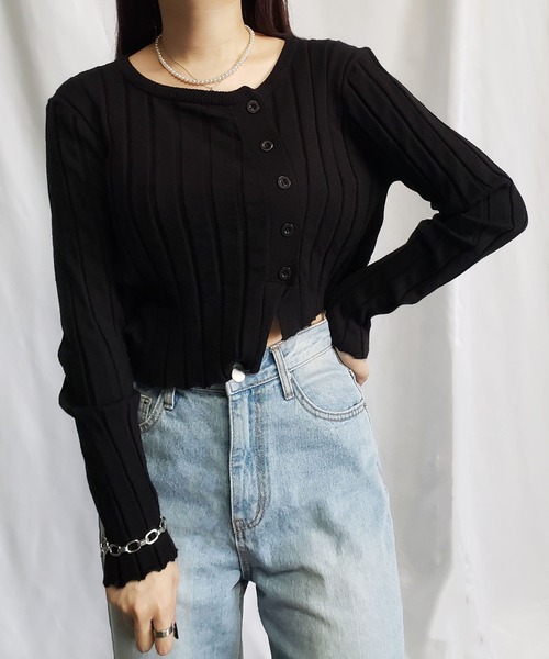 me+em select（ミームセレクト）の「リブニットショートボタンカーディガン（カーディガン/ボレロ・レディース・ホワイト/ブラック/ベージュ/グレー・FREE）」の7枚目の写真