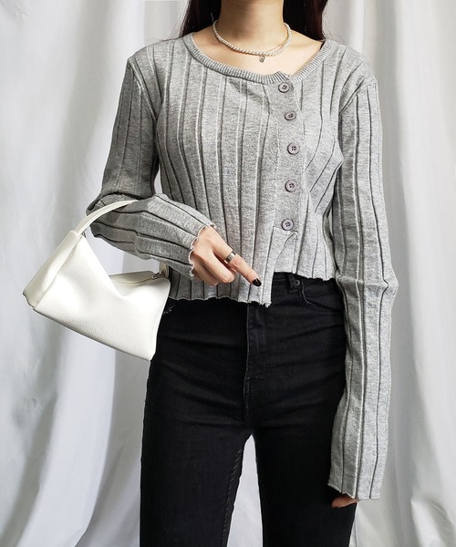 me+em select（ミームセレクト）の「リブニットショートボタンカーディガン（カーディガン/ボレロ・レディース・ホワイト/ブラック/ベージュ/グレー・FREE）」の10枚目の写真