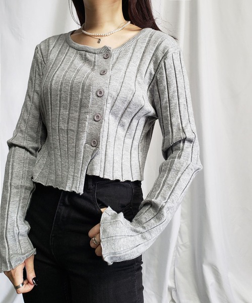 me+em select（ミームセレクト）の「リブニットショートボタンカーディガン（カーディガン/ボレロ・レディース・ホワイト/ブラック/ベージュ/グレー・FREE）」の14枚目の写真