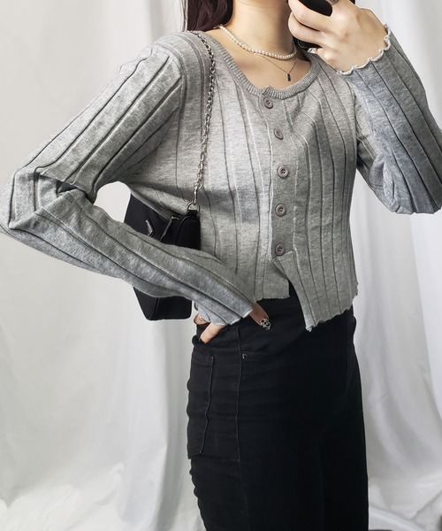 me+em select（ミームセレクト）の「リブニットショートボタンカーディガン（カーディガン/ボレロ・レディース・ホワイト/ブラック/ベージュ/グレー・FREE）」の22枚目の写真