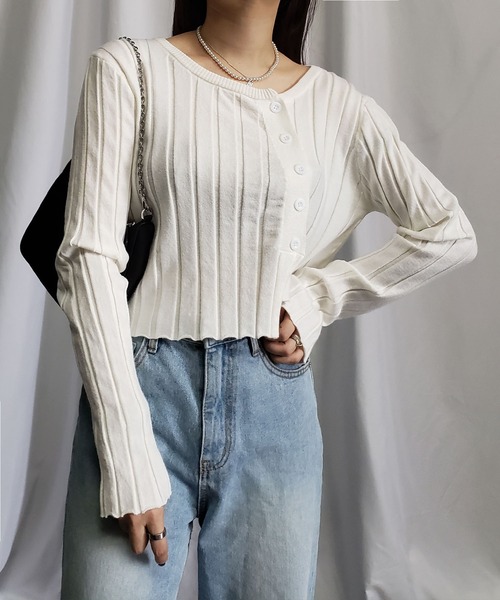 me+em select（ミームセレクト）の「リブニットショートボタンカーディガン（カーディガン/ボレロ・レディース・ホワイト/ブラック/ベージュ/グレー・FREE）」の17枚目の写真