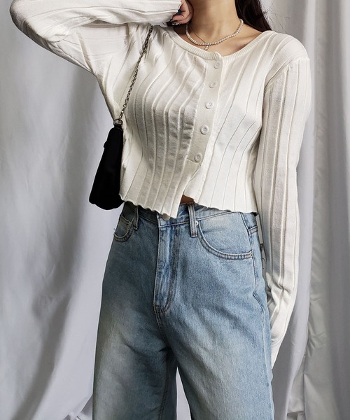 me+em select（ミームセレクト）の「リブニットショートボタンカーディガン（カーディガン/ボレロ・レディース・ホワイト/ブラック/ベージュ/グレー・FREE）」の13枚目の写真