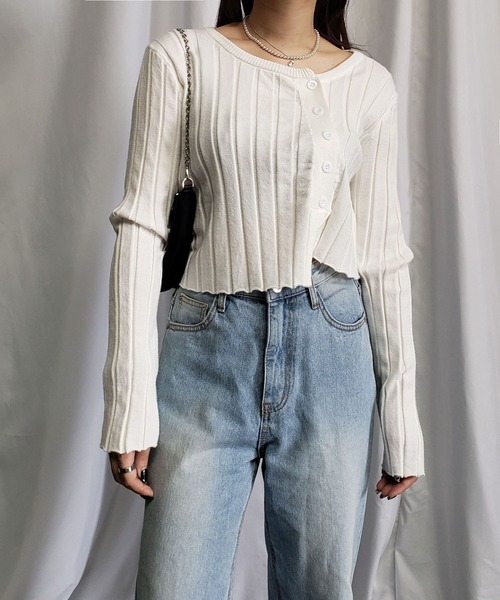 me+em select（ミームセレクト）の「リブニットショートボタンカーディガン（カーディガン/ボレロ・レディース・ホワイト/ブラック/ベージュ/グレー・FREE）」の9枚目の写真