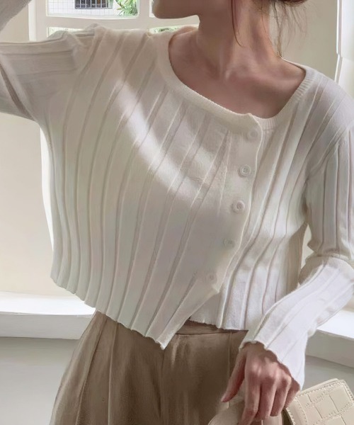 me+em select（ミームセレクト）の「リブニットショートボタンカーディガン（カーディガン/ボレロ・レディース・ホワイト/ブラック/ベージュ/グレー・FREE）」の15枚目の写真