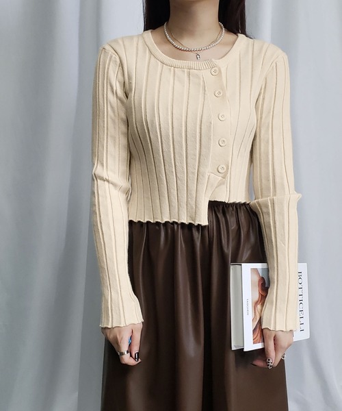 me+em select（ミームセレクト）の「リブニットショートボタンカーディガン（カーディガン/ボレロ・レディース・ホワイト/ブラック/ベージュ/グレー・FREE）」の21枚目の写真