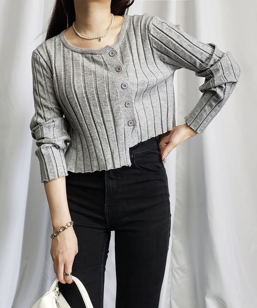 me+em select（ミームセレクト）の「リブニットショートボタンカーディガン（カーディガン/ボレロ・レディース・ホワイト/ブラック/ベージュ/グレー・FREE）」の18枚目の写真