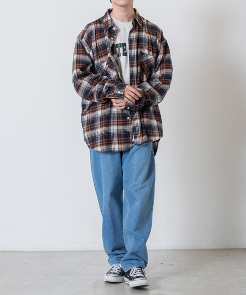 WEGO（ウィゴー）の「WEGO/ビッグシルエットネルシャツ（シャツ/ブラウス・メンズ・ベージュ系その他2/ブルー系その他2・MEDIUM/LARGE）」の8枚目の写真