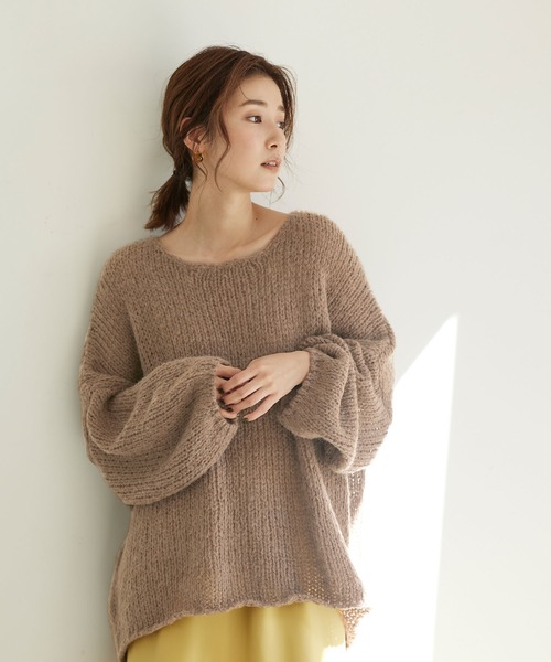 titivate（ティティベイト）の「ローゲージハンドライクニット（ニット/セーター・レディース・オフホワイト/ピンク/グリーン/グレイッシュベージュ/ブルー/モカ・S/M）」の3枚目の写真