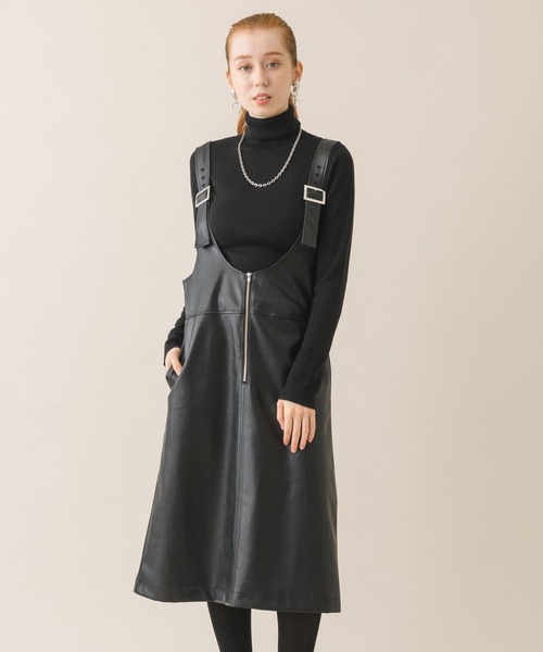 DOLLUPOOPS（ドールアップウップス）の「DOLL UP OOPS　フェイクレザージャンバースカート（ジャンパースカート・レディース・ブラック・FREE）」の6枚目の写真