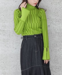 clear | スリットスリーブチェッカーニットトップス(ニット/セーター)