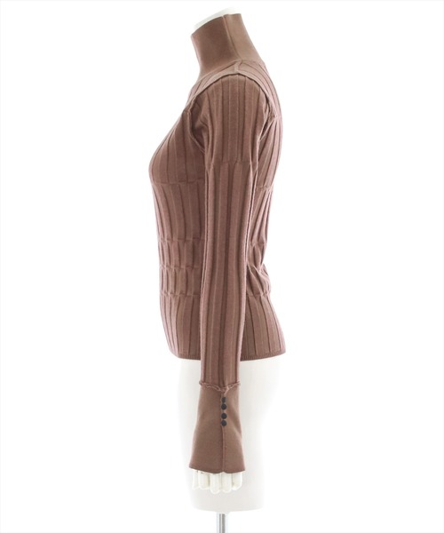 clear（クリア）の「スリットスリーブチェッカーニットトップス（ニット/セーター・レディース・グリーン/マスタード/ブラウン・F）」の5枚目の写真