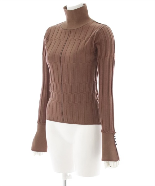 clear（クリア）の「スリットスリーブチェッカーニットトップス（ニット/セーター・レディース・グリーン/マスタード/ブラウン・F）」の4枚目の写真