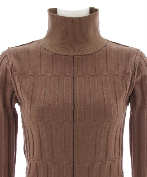 clear（クリア）の「スリットスリーブチェッカーニットトップス（ニット/セーター・レディース・グリーン/マスタード/ブラウン・F）」の8枚目の写真