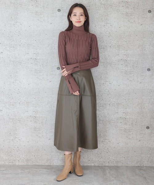 clear（クリア）の「スリットスリーブチェッカーニットトップス（ニット/セーター・レディース・グリーン/マスタード/ブラウン・F）」の12枚目の写真