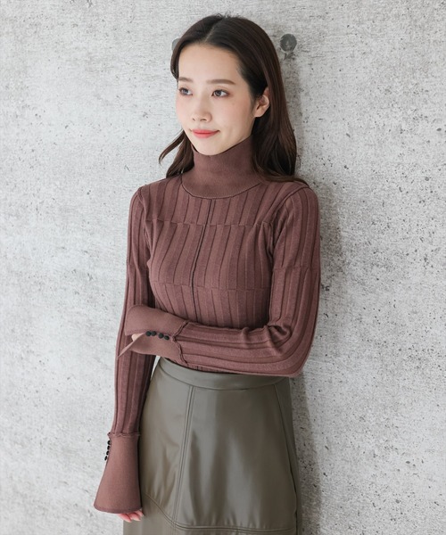 clear（クリア）の「スリットスリーブチェッカーニットトップス（ニット/セーター・レディース・グリーン/マスタード/ブラウン・F）」の14枚目の写真