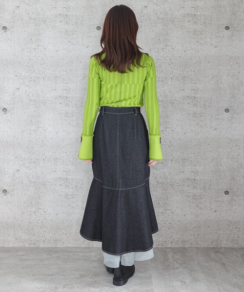 clear（クリア）の「スリットスリーブチェッカーニットトップス（ニット/セーター・レディース・グリーン/マスタード/ブラウン・F）」の19枚目の写真