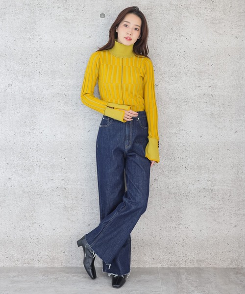 clear（クリア）の「スリットスリーブチェッカーニットトップス（ニット/セーター・レディース・グリーン/マスタード/ブラウン・F）」の22枚目の写真