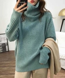 【Jasmine】ゆるっと着れる☆彡女っぽタートルネックリブニットトップス