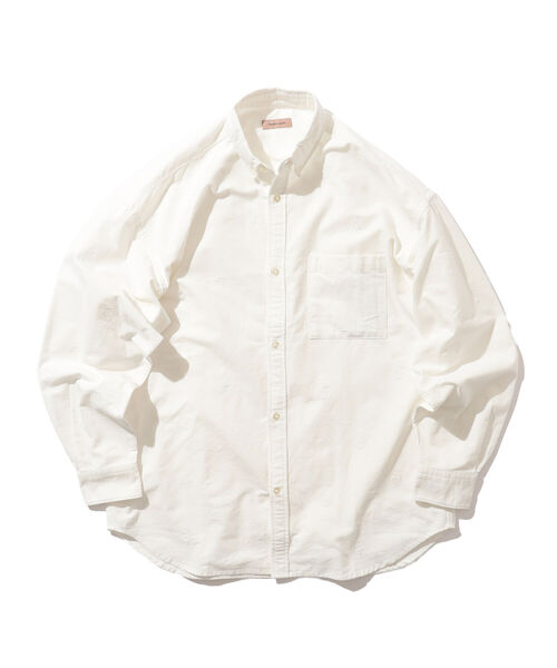 BEAMS LIGHTS（ビームスライツ）の「BEAMS LIGHTS / オックスフォード エンブロイダリー ボタンダウンシャツ（シャツ/ブラウス・メンズ・オフホワイト/ネイビー・SMALL/LARGE/MEDIUM）」の4枚目の写真