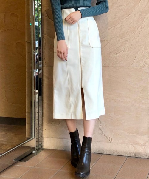 31 Sons de mode（トランテアン　ソン　ドゥ　モード）の「フロントファスナータイトスカート（スカート・レディース・サックスブルー/ピンク/クリーム・38/36）」の2枚目の写真