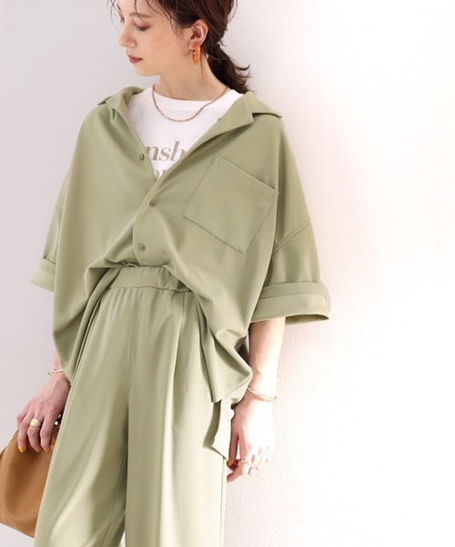 classicalelf（クラシカルエルフ）の「上級者のセットアップ。メンズライク開襟シャツ（シャツ/ブラウス・レディース・モカ/ブラック/カーキ・LARGE/MEDIUM/SMALL/X-LARGE）」の8枚目の写真