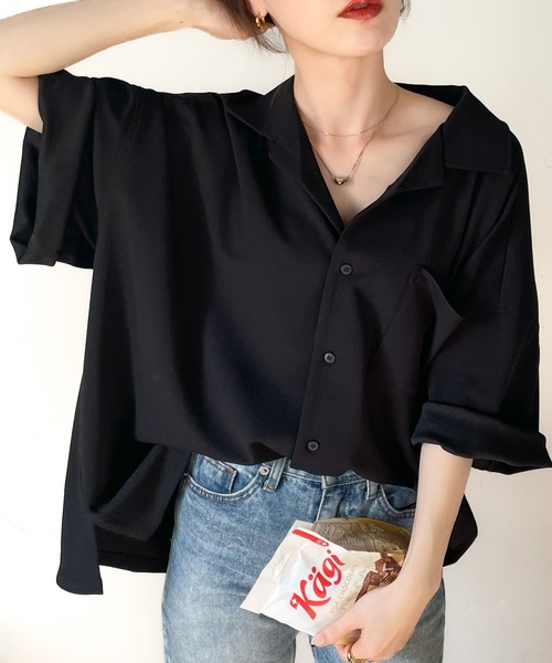 classicalelf（クラシカルエルフ）の「上級者のセットアップ。メンズライク開襟シャツ（シャツ/ブラウス・レディース・モカ/ブラック/カーキ・LARGE/MEDIUM/SMALL/X-LARGE）」の7枚目の写真