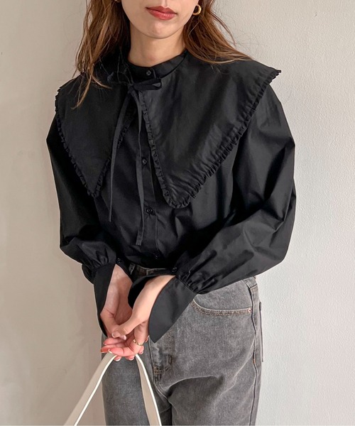 feepur(フェピュール)の「ビッグカラーラウンドカフスブラウス(シャツ/ブラウス・レディース・ブラック/オフホワイト/アイボリー・MEDIUM)」の3枚目の写真