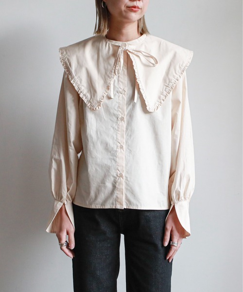 feepur(フェピュール)の「ビッグカラーラウンドカフスブラウス(シャツ/ブラウス・レディース・ブラック/オフホワイト/アイボリー・MEDIUM)」の20枚目の写真