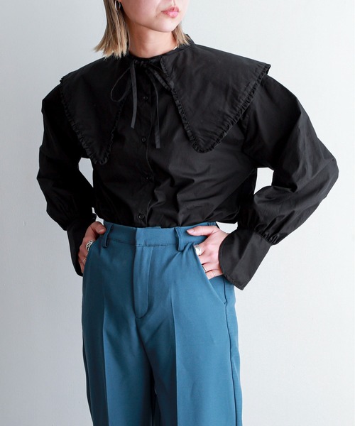 feepur(フェピュール)の「ビッグカラーラウンドカフスブラウス(シャツ/ブラウス・レディース・ブラック/オフホワイト/アイボリー・MEDIUM)」の14枚目の写真