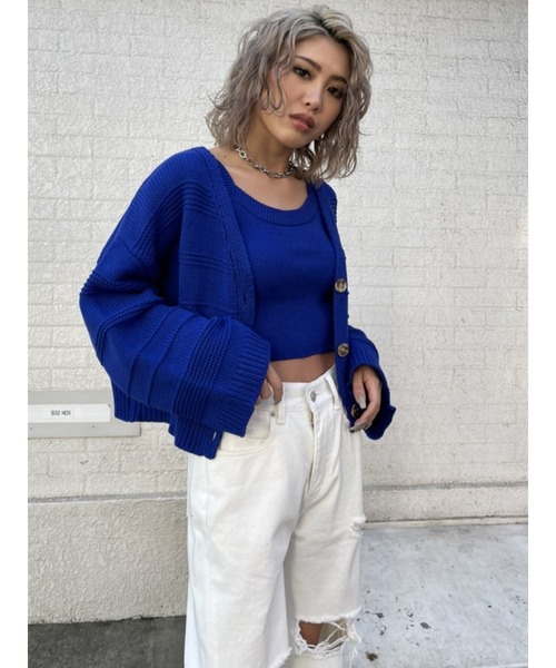 EGOIST（エゴイスト）の「ランダムボーダーカラーニットカーディガン（カーディガン/ボレロ・レディース・ホワイト/ブルー/オレンジ・FREE）」の6枚目の写真