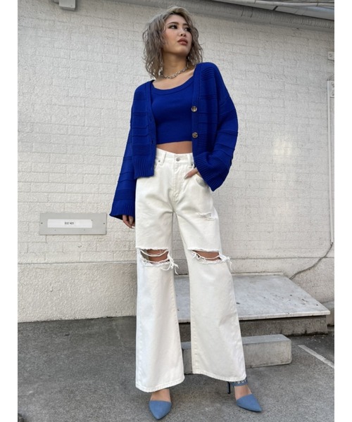 EGOIST（エゴイスト）の「ランダムボーダーカラーニットカーディガン（カーディガン/ボレロ・レディース・ホワイト/ブルー/オレンジ・FREE）」の8枚目の写真