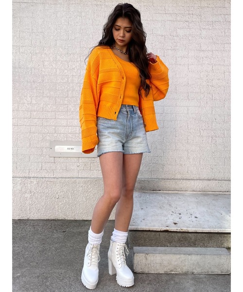 EGOIST（エゴイスト）の「ランダムボーダーカラーニットカーディガン（カーディガン/ボレロ・レディース・ホワイト/ブルー/オレンジ・FREE）」の10枚目の写真