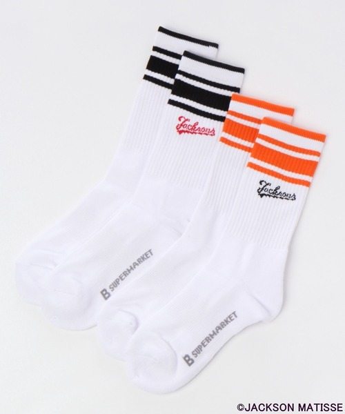 JACKSON MATISSE(ジャクソンマティス)の「【JACKSON MATISSE(ジャクソンマティス)×BAYFLOW】ライン2Pソックス(ソックス/靴下・メンズ・パープル/オレンジ/グリーン・FREE)」の1枚目の写真