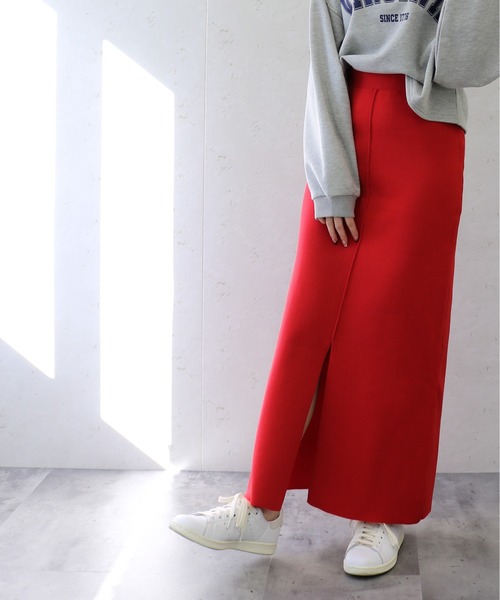 Per sist ence（パーシエンス）の「Per sist ence/パーシエンス　ポリエステル12Ｇ総針ニット ２WAYタイトスカート（スカート・レディース・ブラック/レッド/グリーン/グレイッシュベージュ/ブルー/キャメル/オフホワイト/アイボリー/グレー・FREE）」の9枚目の写真