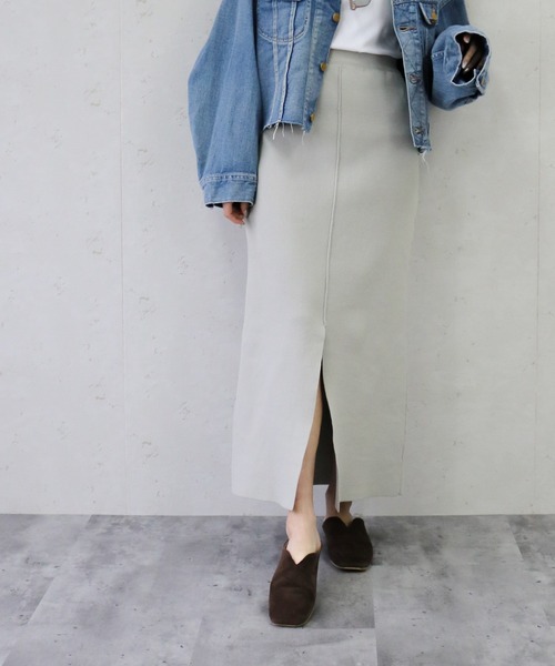 Per sist ence（パーシエンス）の「Per sist ence/パーシエンス　ポリエステル12Ｇ総針ニット ２WAYタイトスカート（スカート・レディース・ブラック/レッド/グリーン/グレイッシュベージュ/ブルー/キャメル/オフホワイト/アイボリー/グレー・FREE）」の6枚目の写真