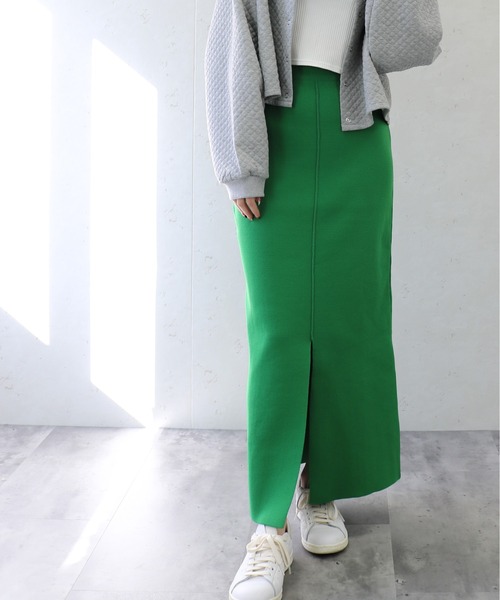 Per sist ence（パーシエンス）の「Per sist ence/パーシエンス　ポリエステル12Ｇ総針ニット ２WAYタイトスカート（スカート・レディース・ブラック/レッド/グリーン/グレイッシュベージュ/ブルー/キャメル/オフホワイト/アイボリー/グレー・FREE）」の7枚目の写真