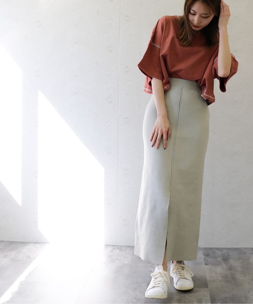 Per sist ence（パーシエンス）の「Per sist ence/パーシエンス　ポリエステル12Ｇ総針ニット ２WAYタイトスカート（スカート・レディース・ブラック/レッド/グリーン/グレイッシュベージュ/ブルー/キャメル/オフホワイト/アイボリー/グレー・FREE）」の18枚目の写真