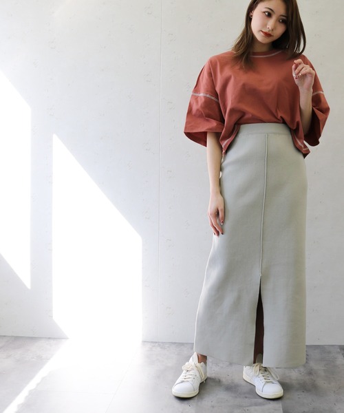 Per sist ence（パーシエンス）の「Per sist ence/パーシエンス　ポリエステル12Ｇ総針ニット ２WAYタイトスカート（スカート・レディース・ブラック/レッド/グリーン/グレイッシュベージュ/ブルー/キャメル/オフホワイト/アイボリー/グレー・FREE）」の19枚目の写真