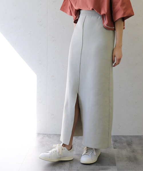 Per sist ence（パーシエンス）の「Per sist ence/パーシエンス　ポリエステル12Ｇ総針ニット ２WAYタイトスカート（スカート・レディース・ブラック/レッド/グリーン/グレイッシュベージュ/ブルー/キャメル/オフホワイト/アイボリー/グレー・FREE）」の17枚目の写真