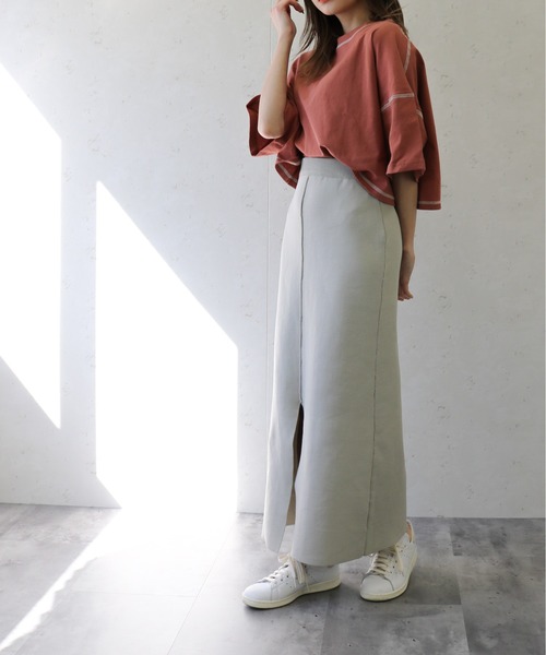 Per sist ence（パーシエンス）の「Per sist ence/パーシエンス　ポリエステル12Ｇ総針ニット ２WAYタイトスカート（スカート・レディース・ブラック/レッド/グリーン/グレイッシュベージュ/ブルー/キャメル/オフホワイト/アイボリー/グレー・FREE）」の15枚目の写真