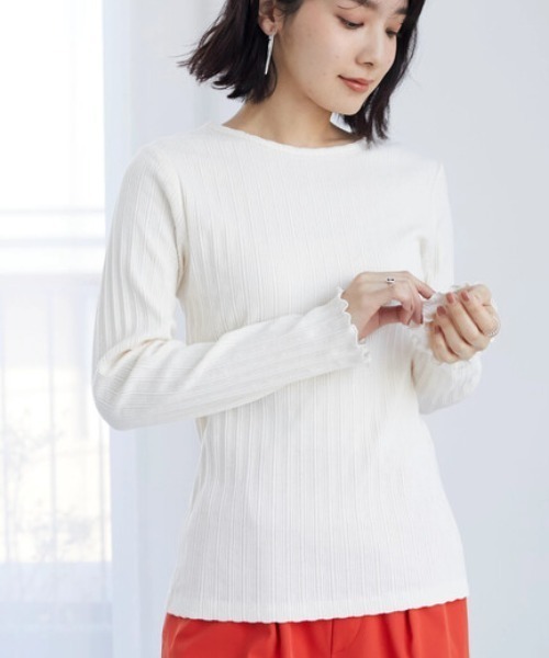 Green　Parks（グリーンパークス）の「ジャガードリブカットプルオーバー（Tシャツ/カットソー・レディース・オフホワイト/ブルー/グリーン・FREE）」の2枚目の写真