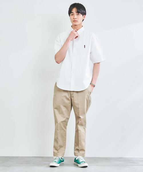 coen（コーエン）の「”ワンポイント刺繍シリーズ”働く人刺繍ボタンダウン半袖シャツ（シャツ/ブラウス・メンズ・ホワイト/ベージュ/ブラック・MEDIUM/X-LARGE/LARGE/SMALL）」の5枚目の写真