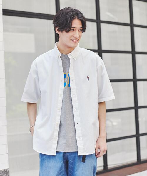 coen（コーエン）の「”ワンポイント刺繍シリーズ”働く人刺繍ボタンダウン半袖シャツ（シャツ/ブラウス・メンズ・ホワイト/ベージュ/ブラック・MEDIUM/X-LARGE/LARGE/SMALL）」の6枚目の写真